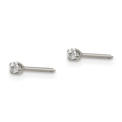 Stainless Steel Inverness Polished 2mm Cz Post Earrings