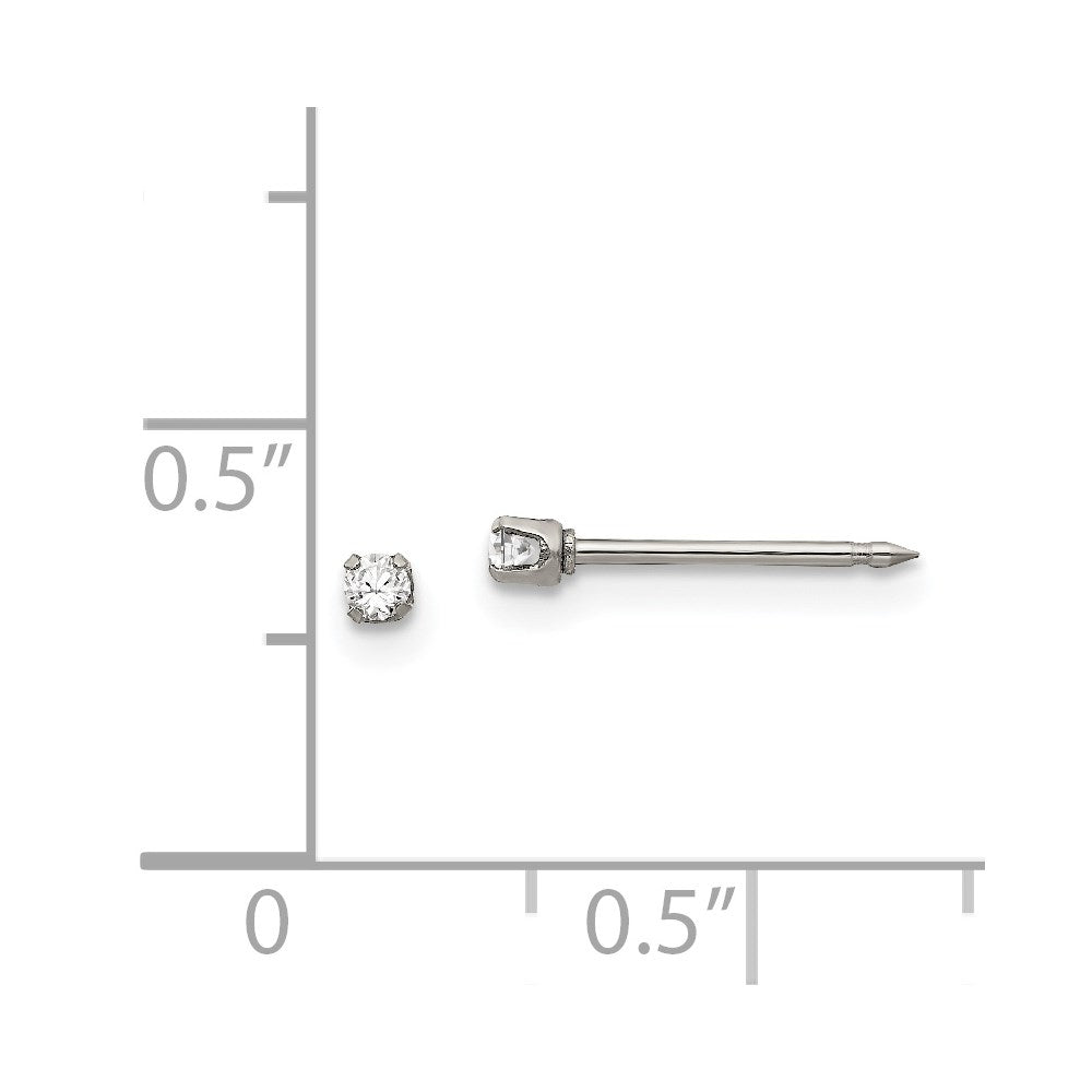 Stainless Steel Inverness Polished 2mm Cz Post Earrings