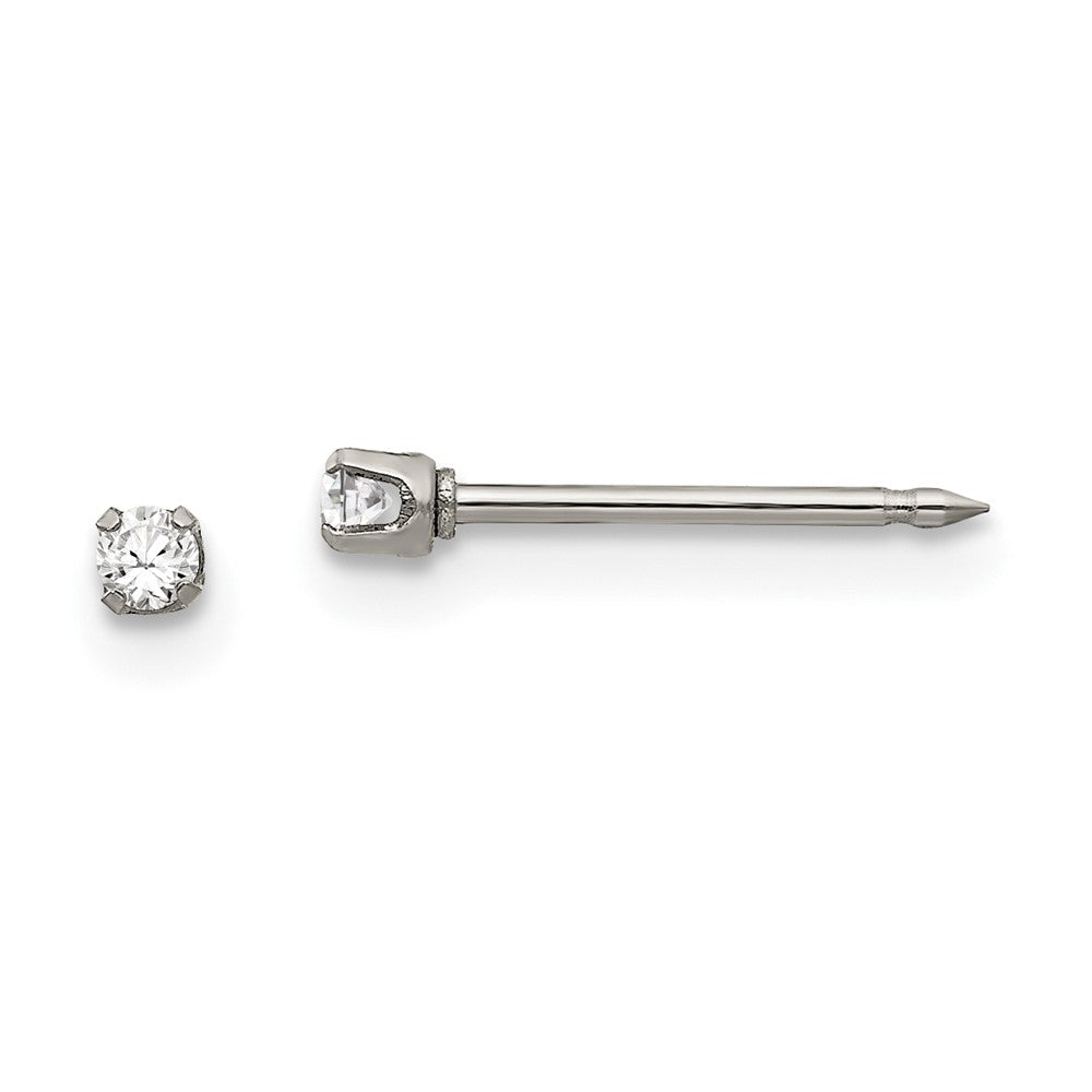 Stainless Steel Inverness Polished 2mm Cz Post Earrings