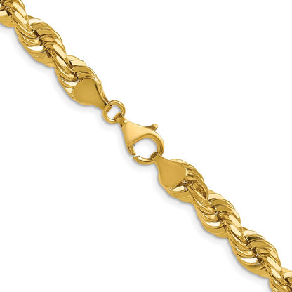22 Inch 10K Yellow Gold 7mm Diamond Cut Rope Chain Necklace