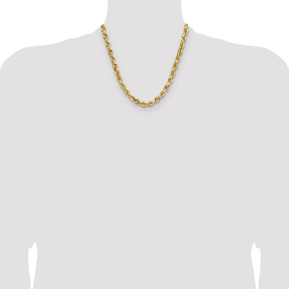 2 Inch 10K Yellow Gold 7mm Diamond Cut Rope Chain Necklace