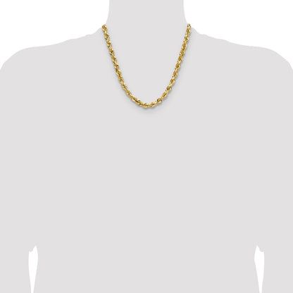 2 Inch 10K Yellow Gold 7mm Diamond Cut Rope Chain Necklace