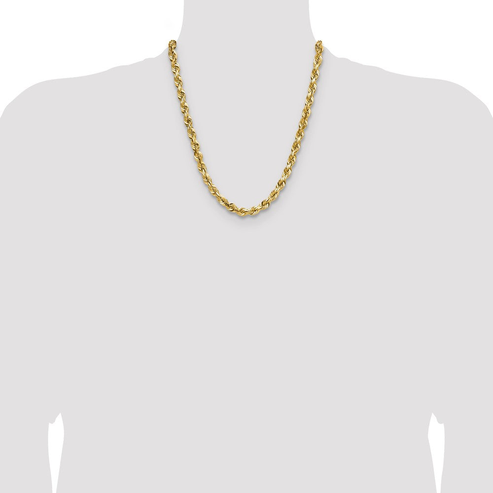 22 Inch 10K Yellow Gold 7mm Diamond Cut Rope Chain Necklace