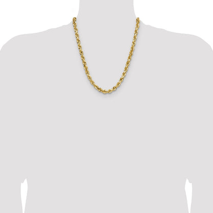 22 Inch 10K Yellow Gold 7mm Diamond Cut Rope Chain Necklace