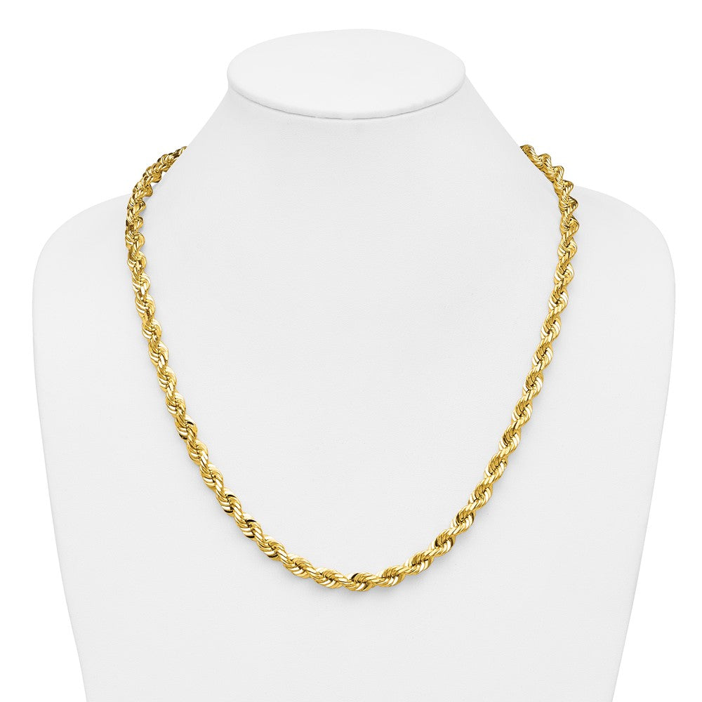 24 Inch 10K Yellow Gold 7mm Diamond Cut Rope Chain Necklace