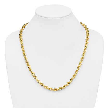 24 Inch 10K Yellow Gold 7mm Diamond Cut Rope Chain Necklace