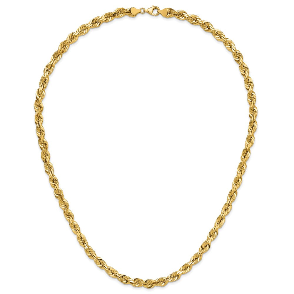 24 Inch 10K Yellow Gold 7mm Diamond Cut Rope Chain Necklace