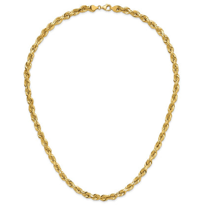 24 Inch 10K Yellow Gold 7mm Diamond Cut Rope Chain Necklace
