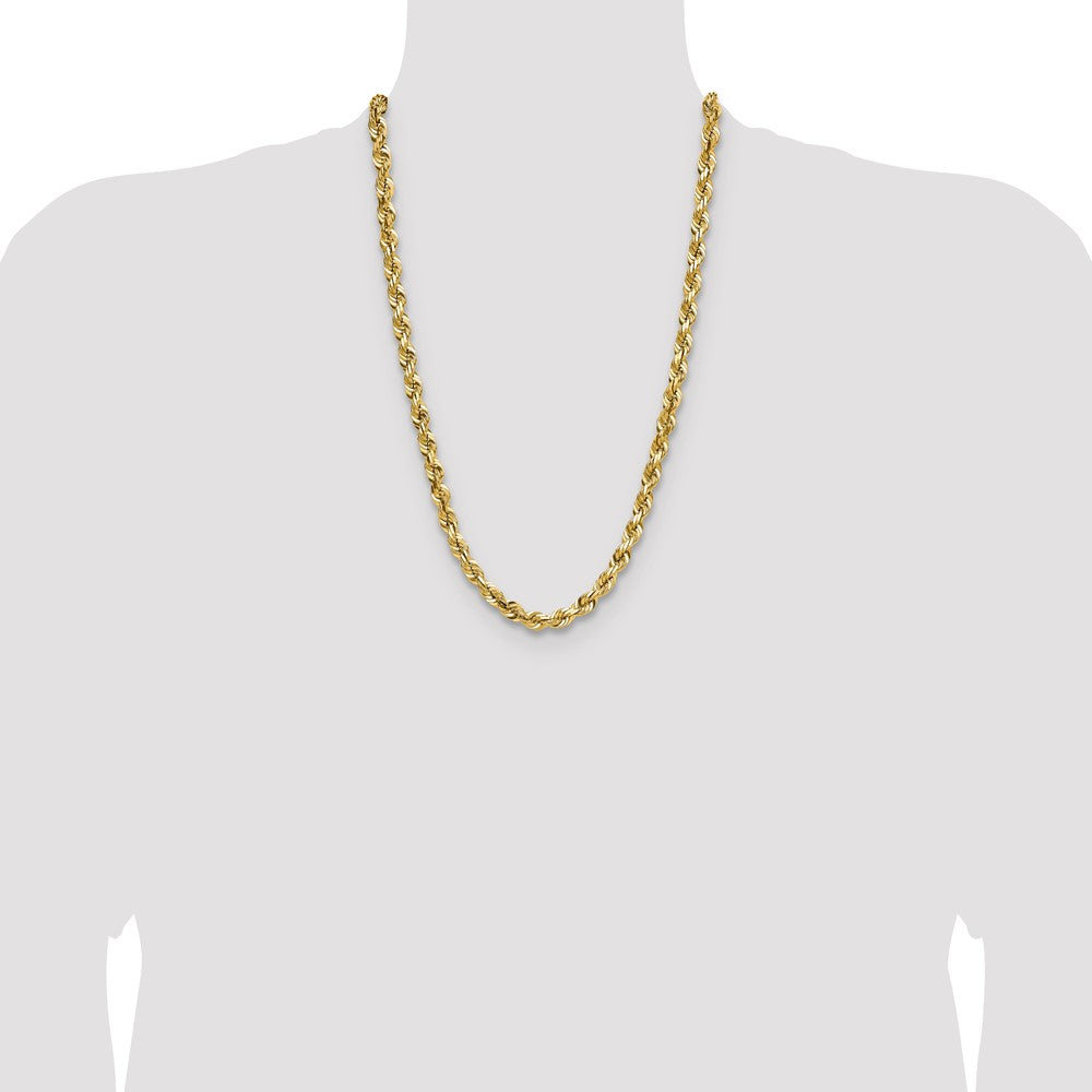 26 Inch 10K Yellow Gold 7mm Diamond Cut Rope Chain Necklace