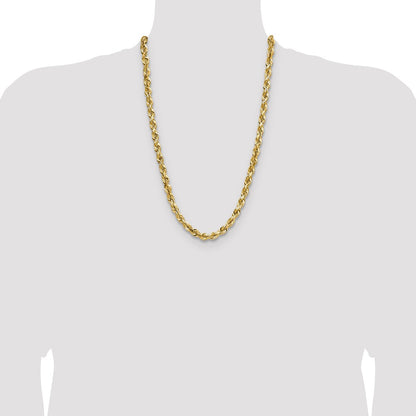 26 Inch 10K Yellow Gold 7mm Diamond Cut Rope Chain Necklace