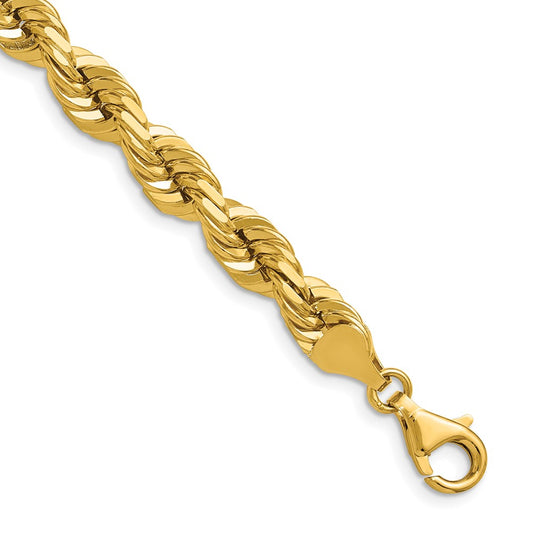24 Inch 10K Yellow Gold 7mm Diamond Cut Rope Chain Necklace
