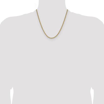 2 Inch 10K Yellow Gold 2.75mm Solid Regular Rope Chain Necklace