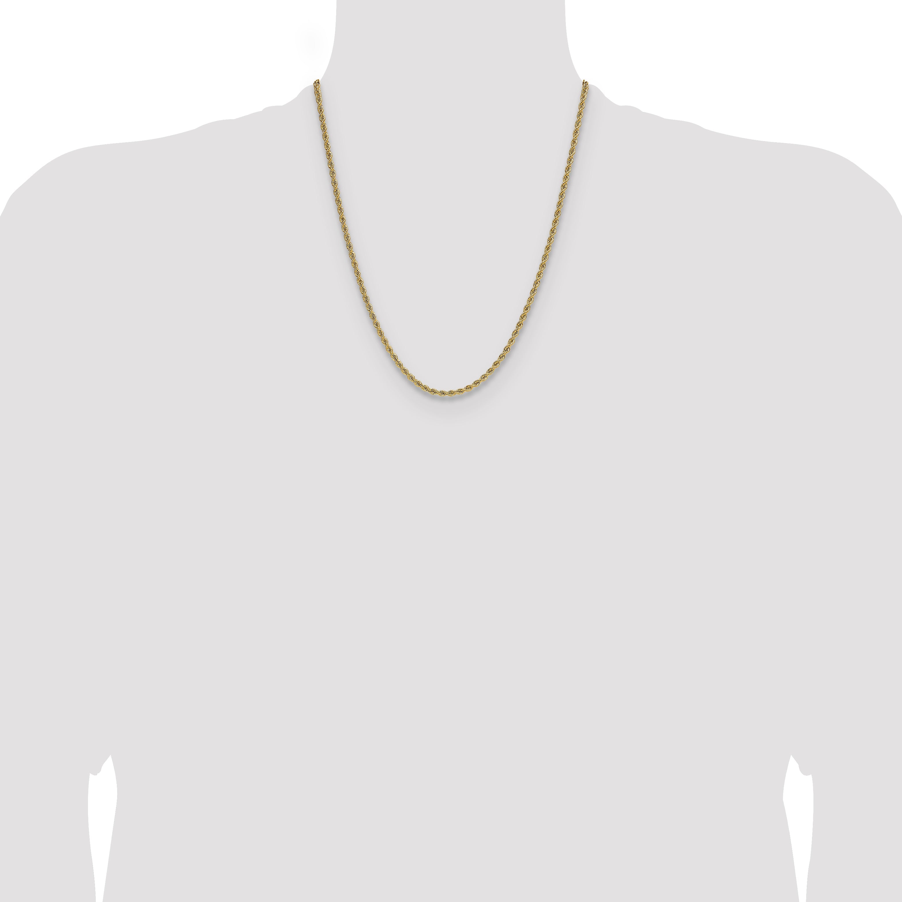 22 Inch 10K Yellow Gold 2.75mm Solid Regular Rope Chain Necklace