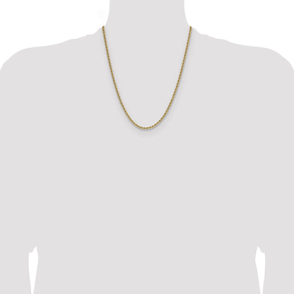 22 Inch 10K Yellow Gold 2.75mm Solid Regular Rope Chain Necklace