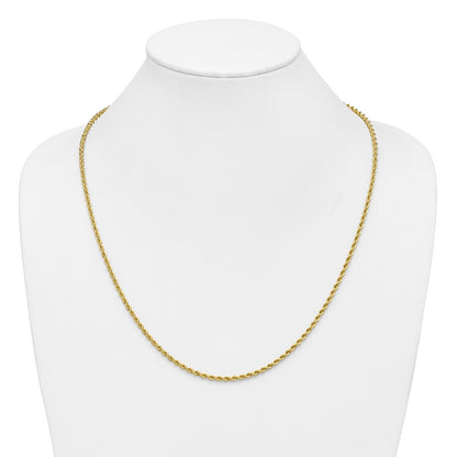 24 Inch 10K Yellow Gold 2.75mm Solid Regular Rope Chain Necklace