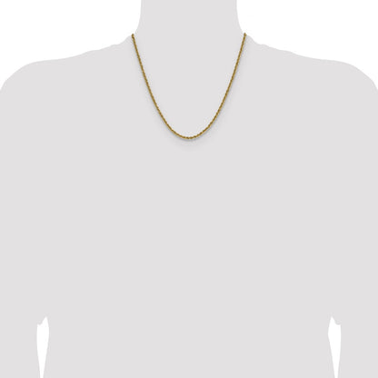 2 Inch 10K Yellow Gold 3mm Solid Regular Rope Chain Necklace