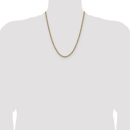 22 Inch 10K Yellow Gold 3mm Solid Regular Rope Chain Necklace