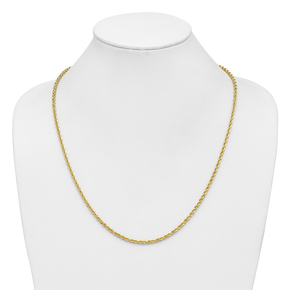 24 Inch 10K Yellow Gold 3mm Solid Regular Rope Chain Necklace