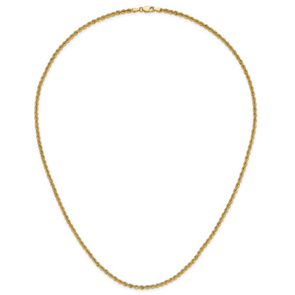 24 Inch 10K Yellow Gold 3mm Solid Regular Rope Chain Necklace