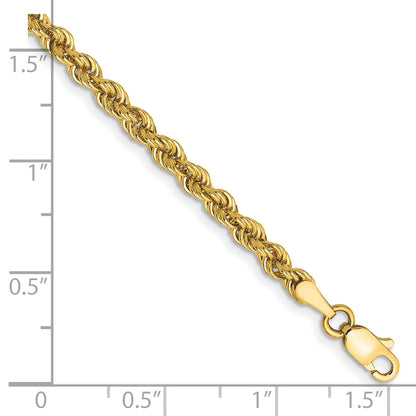 7 Inch 10K Yellow Gold 3mm Solid Regular Rope Chain Bracelet