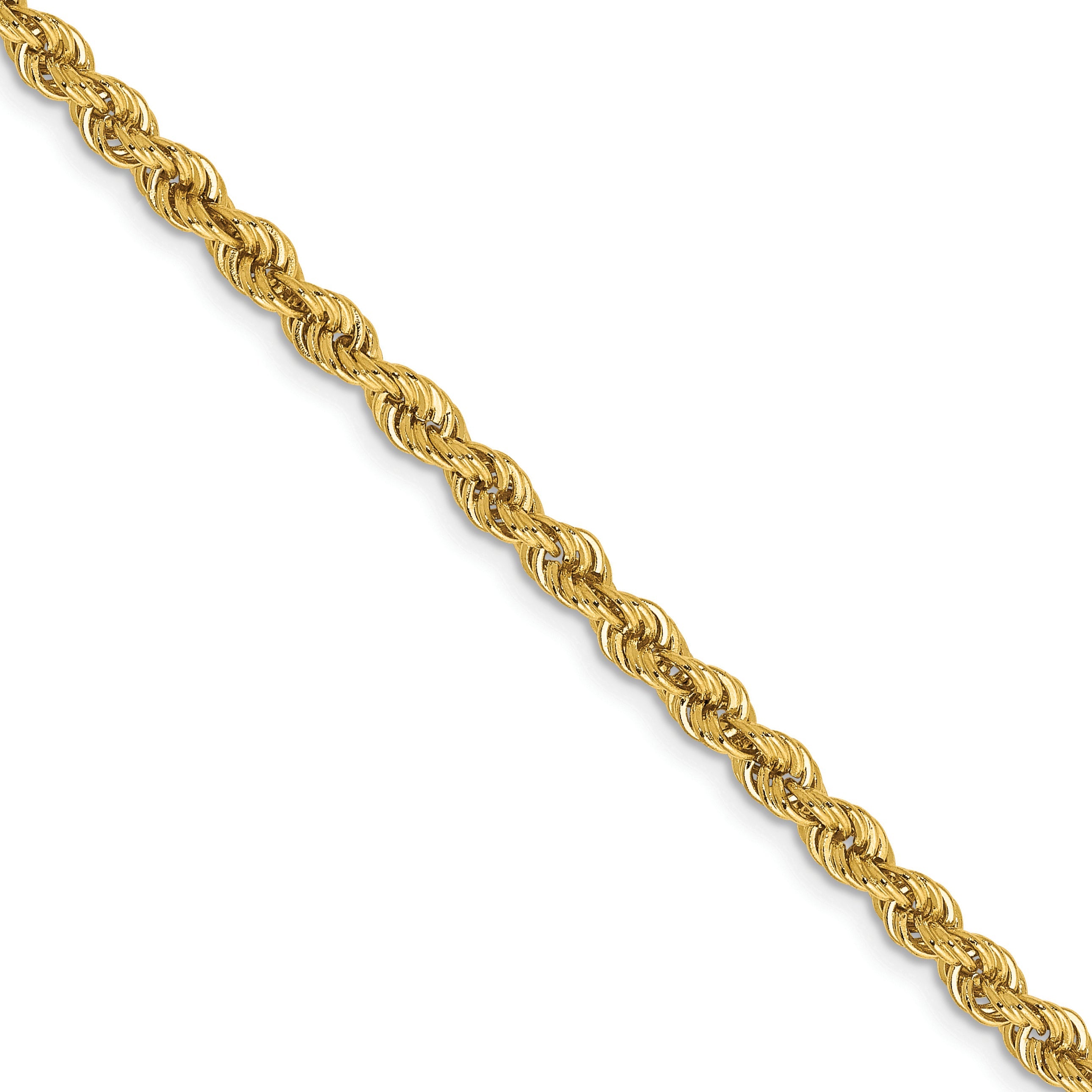 22 Inch 10K Yellow Gold 3mm Solid Regular Rope Chain Necklace