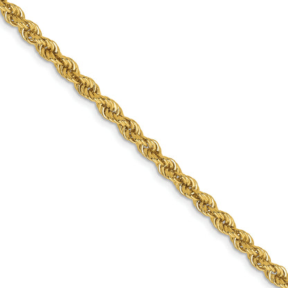 22 Inch 10K Yellow Gold 3mm Solid Regular Rope Chain Necklace