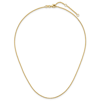 18 Inch 10K Yellow Gold 1.4mm Flat Cable 1In+1In Adjustable Chain Necklace