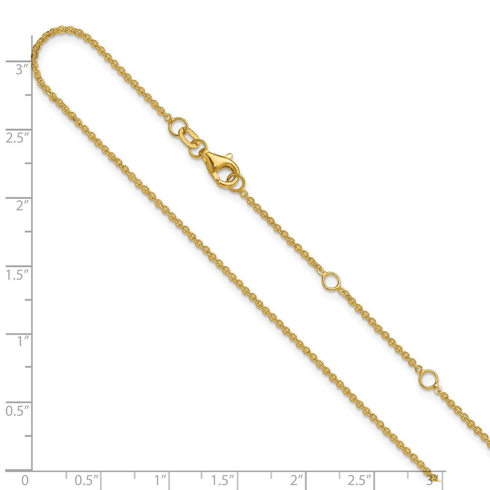 18 Inch 10K Yellow Gold 1.4mm Flat Cable 1In+1In Adjustable Chain Necklace