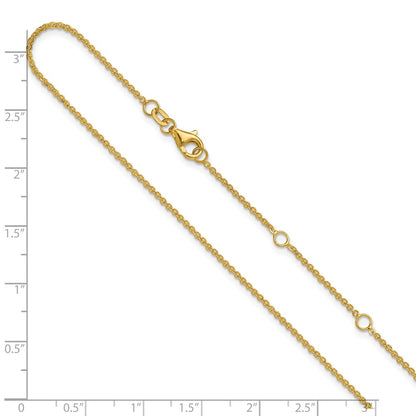 18 Inch 10K Yellow Gold 1.4mm Flat Cable 1In+1In Adjustable Chain Necklace