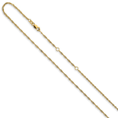 18 Inch 10K Yellow Gold 1.5mm Singapore 1In+1In Adjustable Chain Necklace