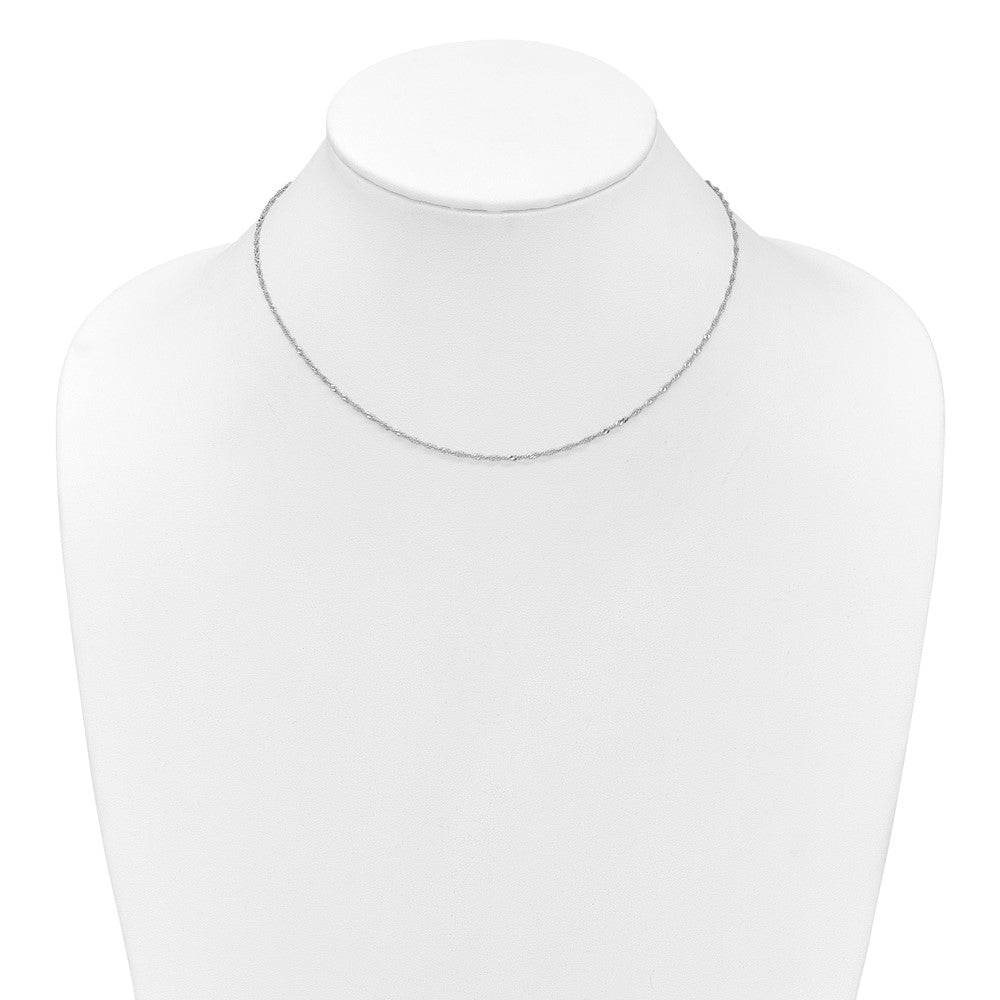 18 Inch 10K White Gold 1.5mm Singapore 1In+1In Adjustable Chain Necklace