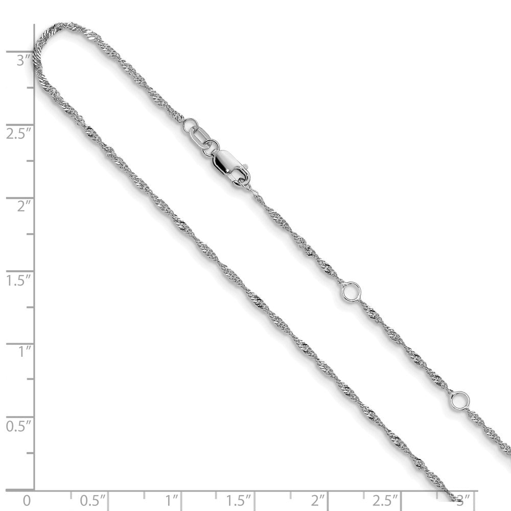 18 Inch 10K White Gold 1.5mm Singapore 1In+1In Adjustable Chain Necklace