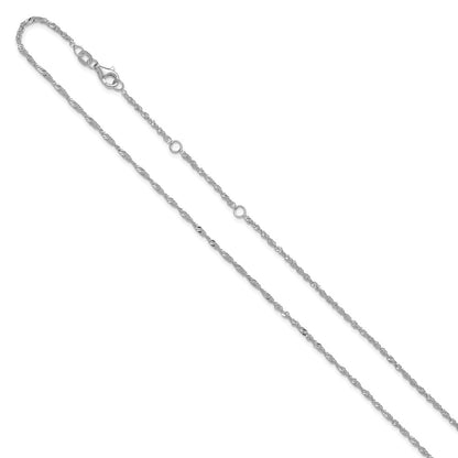 18 Inch 10K White Gold 1.7mm Singapore 1In+1In Adjustable Chain Necklace
