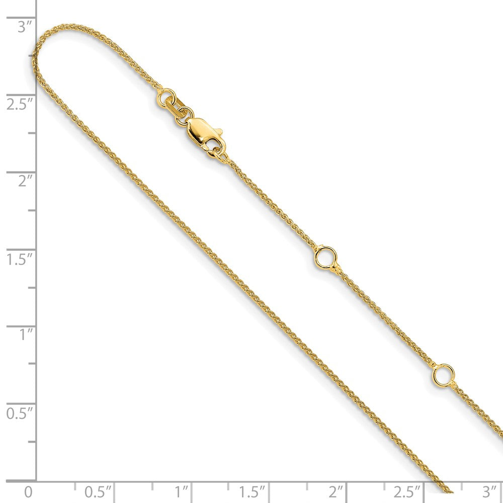 18 Inch 10K Yellow Gold 1mm Baby Spiga 1In+1In Adjustable Chain Necklace