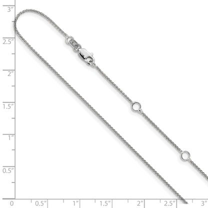 10K White Gold 1mm Spiga 1In+1In Adjustable Chain