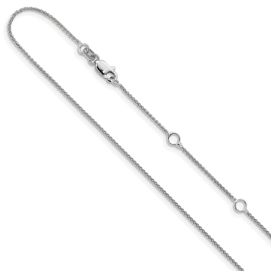 10K White Gold 1mm Spiga 1In+1In Adjustable Chain
