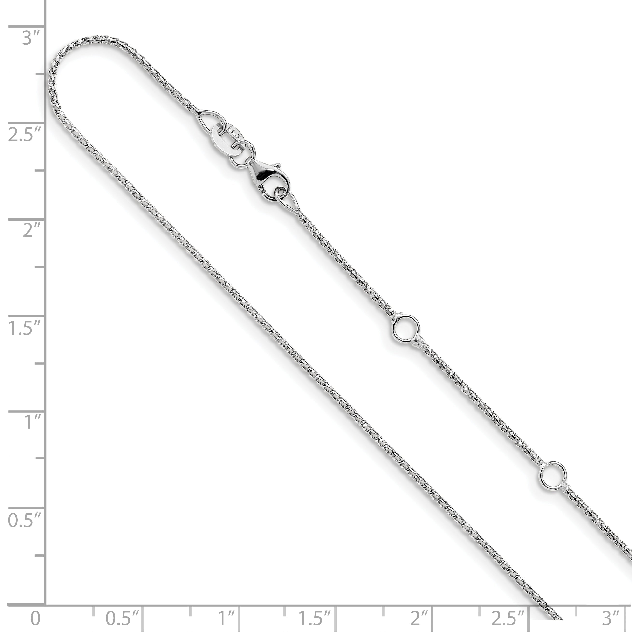 10K White Gold 1mm D/C Open Franco 1In+1In Adjustable Chain