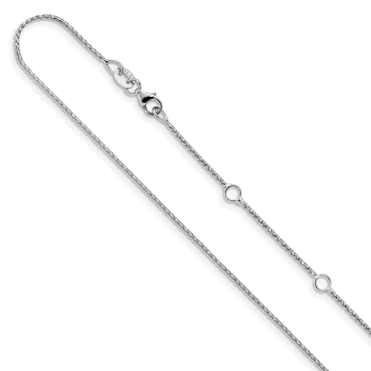 10K White Gold 1mm D/C Open Franco 1In+1In Adjustable Chain