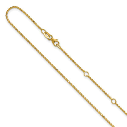 18 Inch 10K Yellow Gold 1.15mm D/C Open Franco 1In+1In Adjustable Chain Necklace