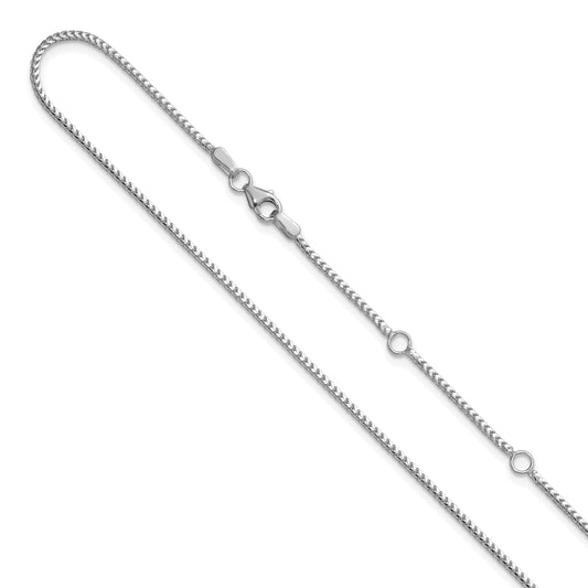 10K White Gold 1.25mm Franco 1In+1In Adjustable Chain