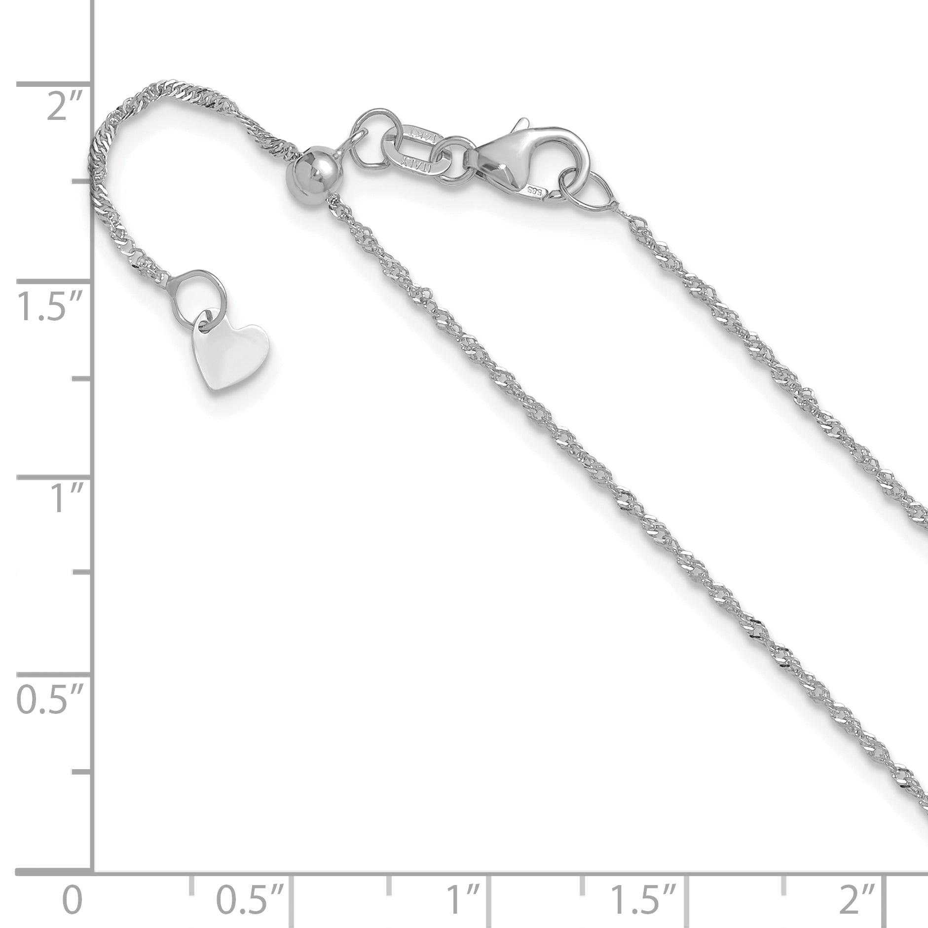 10K White Gold Adjustable 1.1mm Singapore Chain