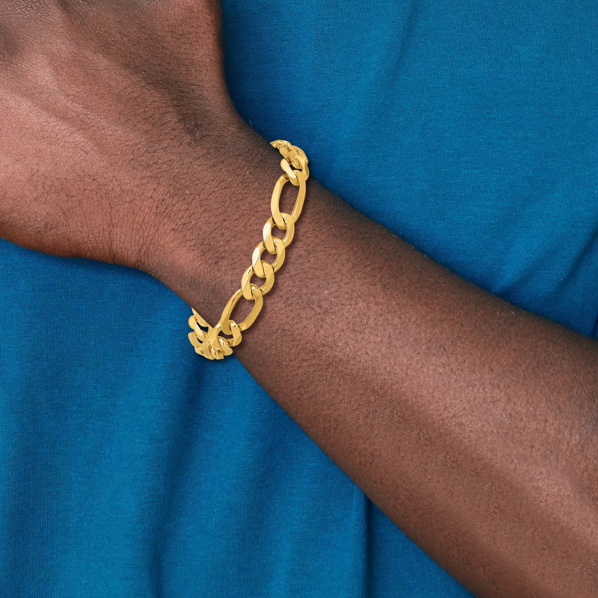 8 Inch 10K Yellow Gold 10.0mm Concave Figaro Chain Bracelet