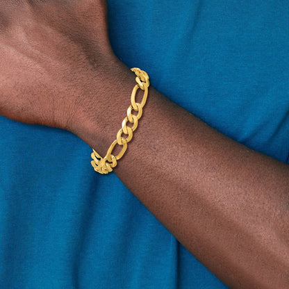 9 Inch 10K Yellow Gold 10.0mm Concave Figaro Chain Bracelet