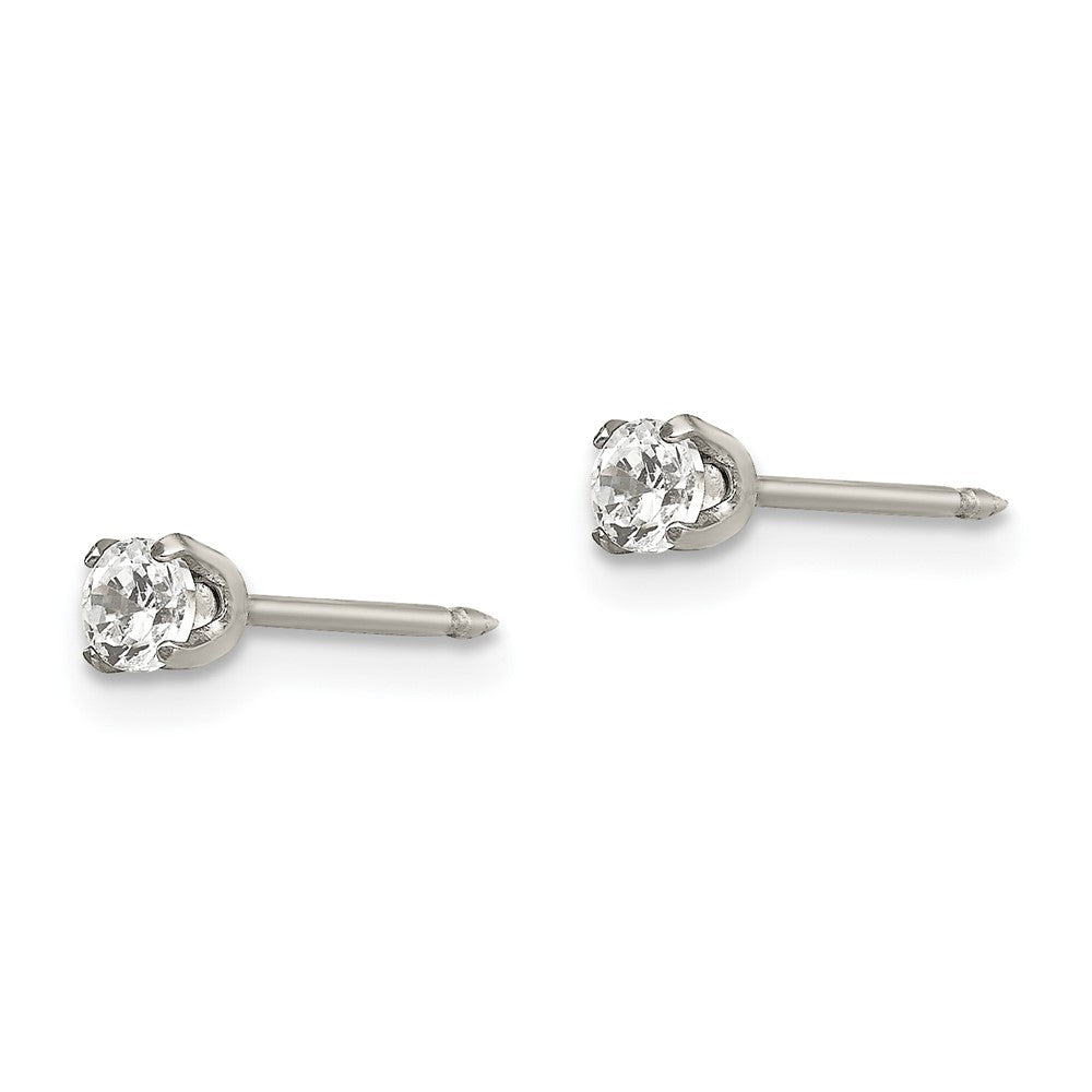 Stainless Steel Inverness Polished 3mm Cz Post Earrings