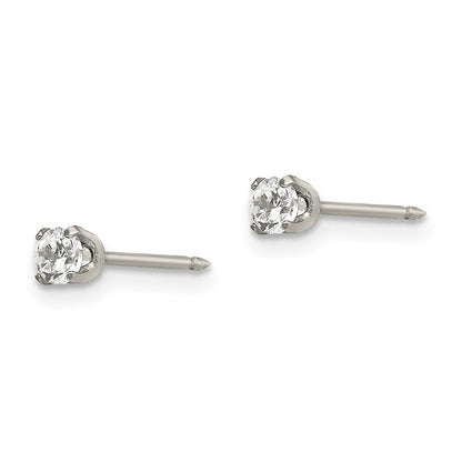 Stainless Steel Inverness Polished 3mm Cz Post Earrings