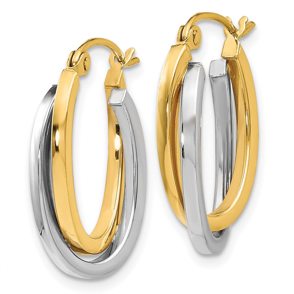 14K Two-Tone Polished Oval Hoop Earrings