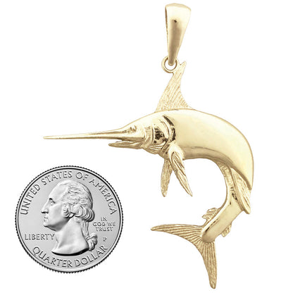14K Gold Marlin Sport Fishing Pendant