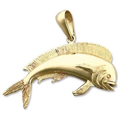 14K Gold 3D Mahi Mahi Fish Pendant