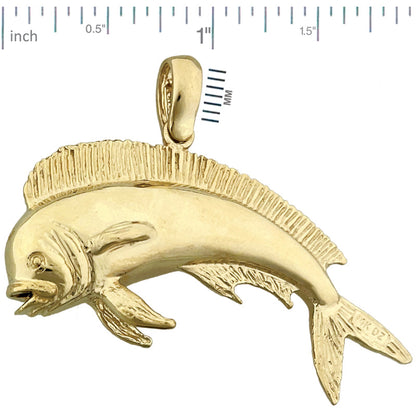 14K Gold 3D Mahi Mahi Fish Pendant