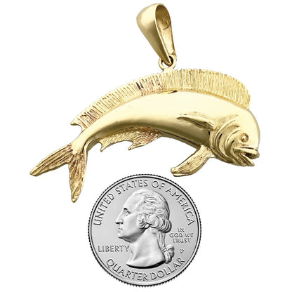14K Gold 3D Mahi Mahi Fish Pendant